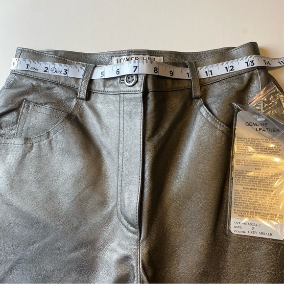Tower Hill Collection Grey Metallic High Rise 100% Leather Pants Size 6 - Picture 8 of 13